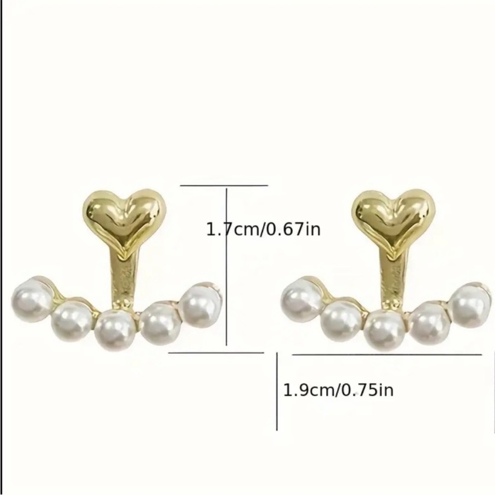 Gold Heart Pearl Ear Jacket Earrings - Elegant Women’s Jewelry - Picture 3 of 3